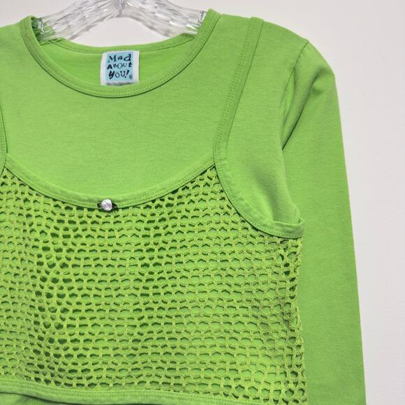 MAD ABOUT YOU Vintage 80s Lime Green Layered Crop Shirt Top Size XS - Picture 2 of 4